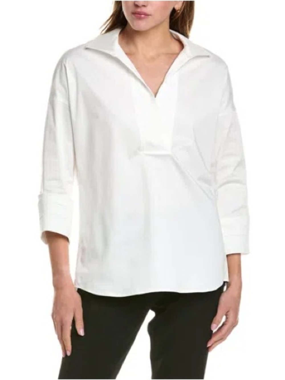 Tahari White V‑Neck Popover Linen Blouse
